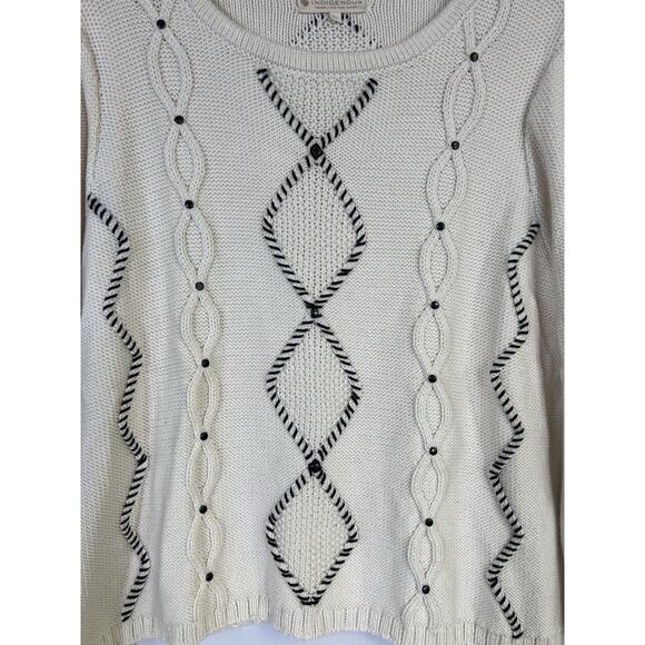 INDIGENOUS Peru Organic Cotton Cable Knit Pullover Sweater Ivory Women’s L - Picture 5 of 11